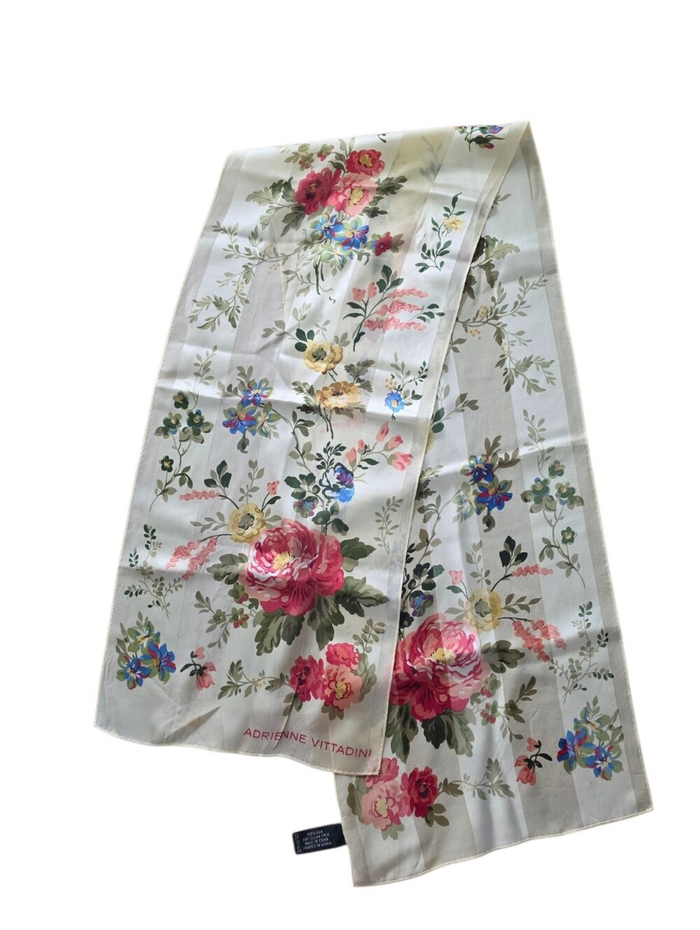 Vintage Adrienne Vittadini Floral Silk Scarf 52X11 Country Cottage